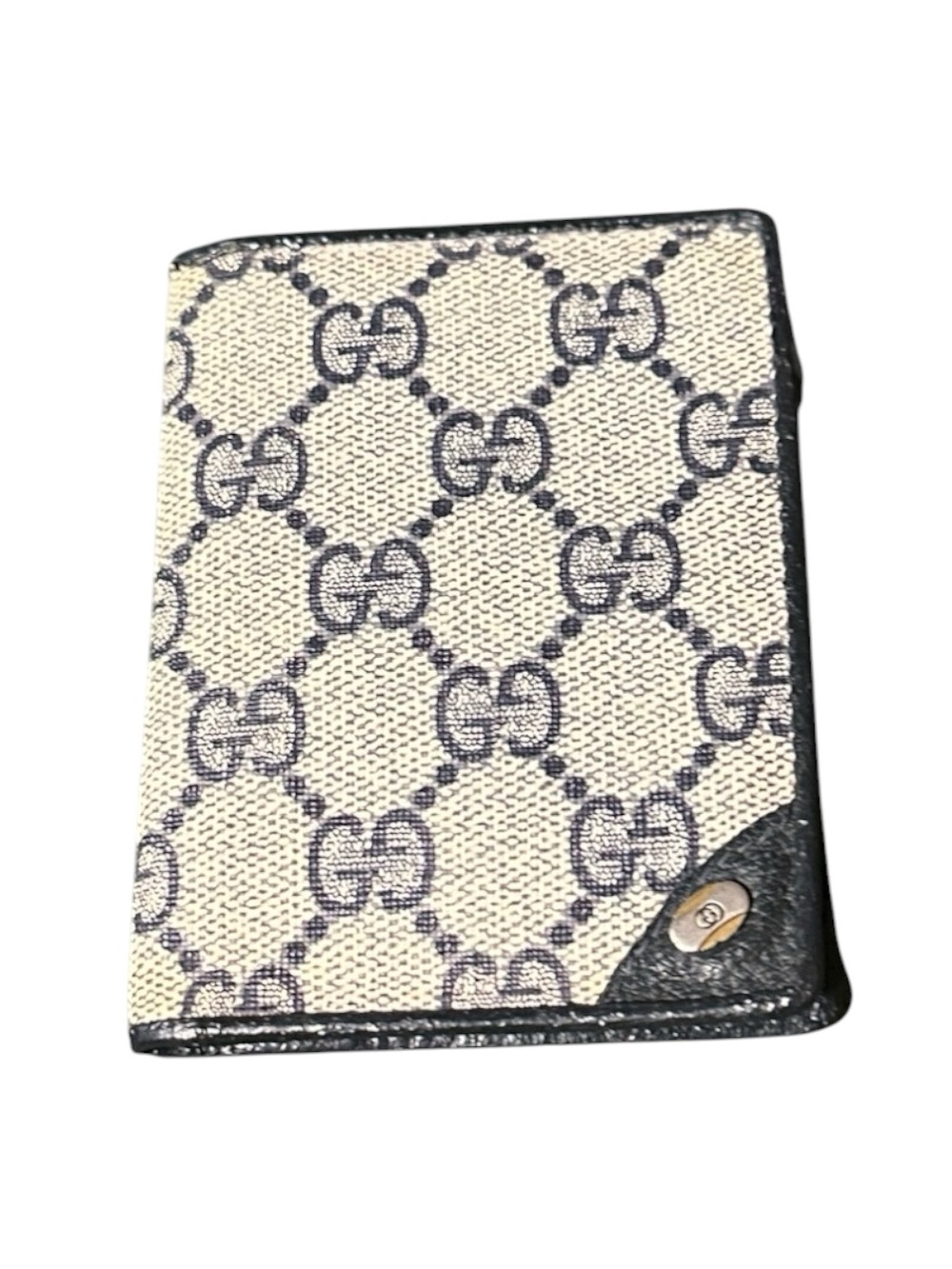 Gucci Navy & Beige GG Monogram Canvas and Leather Trim Card  Holder